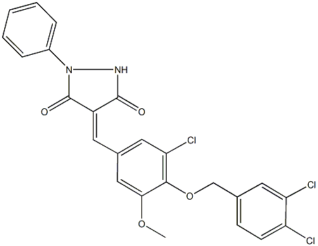 4-{3-chloro-4-[(3,4-dichlorobenzyl)oxy]-5-methoxybenzylidene}-1-phenyl-3,5-pyrazolidinedione Struktur