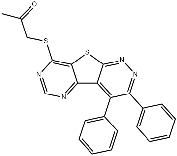 1-[(3,4-diphenylpyrimido[4',5':4,5]thieno[2,3-c]pyridazin-8-yl)sulfanyl]acetone Struktur