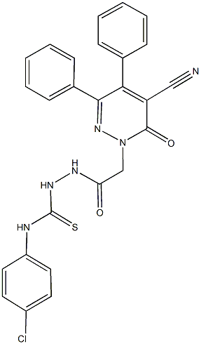 N-(4-chlorophenyl)-2-[(5-cyano-6-oxo-3,4-diphenyl-1(6H)-pyridazinyl)acetyl]hydrazinecarbothioamide Struktur