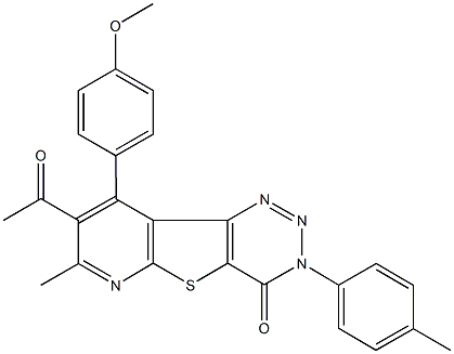 8-acetyl-9-(4-methoxyphenyl)-7-methyl-3-(4-methylphenyl)pyrido[3',2':4,5]thieno[3,2-d][1,2,3]triazin-4(3H)-one Struktur