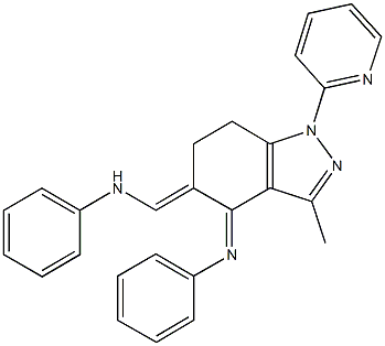 N-[5-(anilinomethylene)-3-methyl-1-(2-pyridinyl)-6,7-dihydro-1H-indazol-4-ylidene]-N-phenylamine Struktur