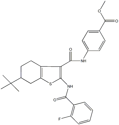 methyl 4-[({6-tert-butyl-2-[(2-fluorobenzoyl)amino]-4,5,6,7-tetrahydro-1-benzothien-3-yl}carbonyl)amino]benzoate Struktur