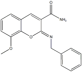 2-(benzylimino)-8-methoxy-2H-chromene-3-carboxamide Struktur