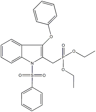 diethyl [3-phenoxy-1-(phenylsulfonyl)-1H-indol-2-yl]methylphosphonate Struktur