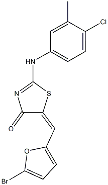 5-[(5-bromo-2-furyl)methylene]-2-(4-chloro-3-methylanilino)-1,3-thiazol-4(5H)-one Struktur