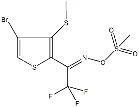 N-{1-[4-bromo-3-(methylsulfanyl)-2-thienyl]-2,2,2-trifluoroethylidene}-N-[methanesulfonyloxy]amine Struktur