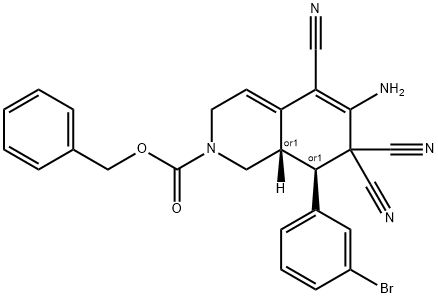 benzyl 6-amino-8-(3-bromophenyl)-5,7,7-tricyano-3,7,8,8a-tetrahydro-2(1H)-isoquinolinecarboxylate Struktur