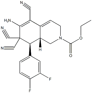 ethyl 6-amino-5,7,7-tricyano-8-(3,4-difluorophenyl)-3,7,8,8a-tetrahydro-2(1H)-isoquinolinecarboxylate Struktur