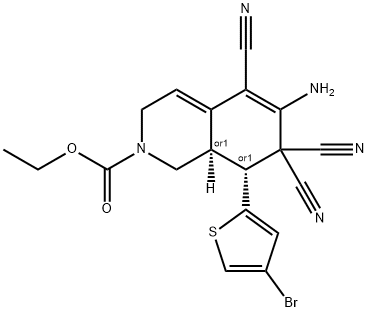 ethyl 6-amino-8-(4-bromo-2-thienyl)-5,7,7-tricyano-3,7,8,8a-tetrahydro-2(1H)-isoquinolinecarboxylate Struktur