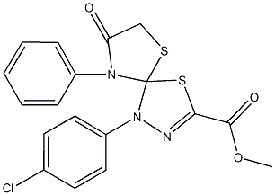 methyl 1-(4-chlorophenyl)-8-oxo-9-phenyl-4,6-dithia-1,2,9-triazaspiro[4.4]non-2-ene-3-carboxylate Struktur