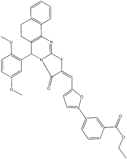 ethyl 3-{5-[(7-(2,5-dimethoxyphenyl)-9-oxo-5,7-dihydro-6H-benzo[h][1,3]thiazolo[2,3-b]quinazolin-10(9H)-ylidene)methyl]-2-furyl}benzoate Struktur