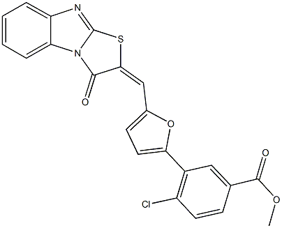 methyl 4-chloro-3-{5-[(3-oxo[1,3]thiazolo[3,2-a]benzimidazol-2(3H)-ylidene)methyl]-2-furyl}benzoate Struktur