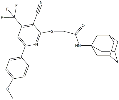 N-(1-adamantyl)-2-{[3-cyano-6-(4-methoxyphenyl)-4-(trifluoromethyl)pyridin-2-yl]sulfanyl}acetamide Struktur