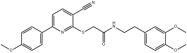 2-{[3-cyano-6-(4-methoxyphenyl)pyridin-2-yl]sulfanyl}-N-[2-(3,4-dimethoxyphenyl)ethyl]acetamide Struktur