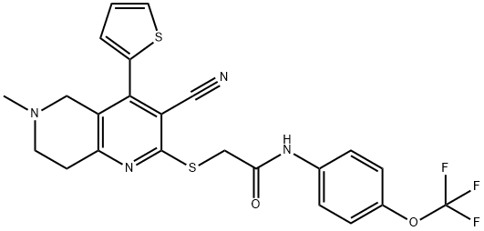 2-[(3-cyano-6-methyl-4-thien-2-yl-5,6,7,8-tetrahydro[1,6]naphthyridin-2-yl)sulfanyl]-N-[4-(trifluoromethoxy)phenyl]acetamide Struktur