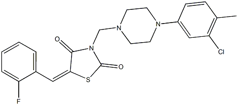 3-{[4-(3-chloro-4-methylphenyl)-1-piperazinyl]methyl}-5-(2-fluorobenzylidene)-1,3-thiazolidine-2,4-dione Struktur