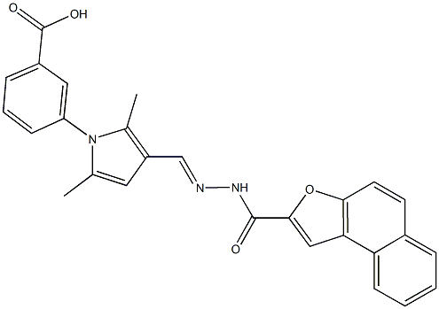 3-{2,5-dimethyl-3-[2-(naphtho[2,1-b]furan-2-ylcarbonyl)carbohydrazonoyl]-1H-pyrrol-1-yl}benzoic acid Struktur