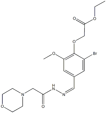 ethyl {2-bromo-6-methoxy-4-[2-(4-morpholinylacetyl)carbohydrazonoyl]phenoxy}acetate Struktur