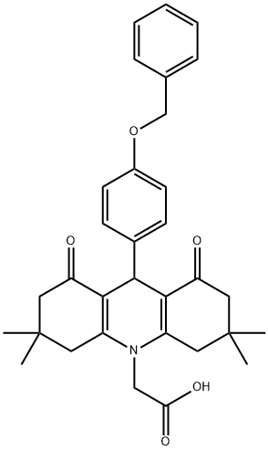 (9-[4-(benzyloxy)phenyl]-3,3,6,6-tetramethyl-1,8-dioxo-2,3,4,5,6,7,8,9-octahydro-10(1H)-acridinyl)acetic acid Struktur