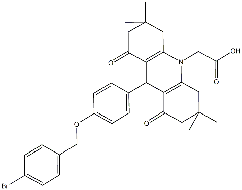 (9-{4-[(4-bromobenzyl)oxy]phenyl}-3,3,6,6-tetramethyl-1,8-dioxo-2,3,4,5,6,7,8,9-octahydro-10(1H)-acridinyl)acetic acid Struktur