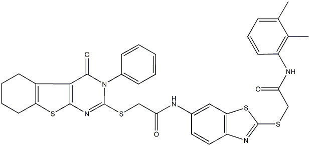 N-(2-{[2-(2,3-dimethylanilino)-2-oxoethyl]sulfanyl}-1,3-benzothiazol-6-yl)-2-[(4-oxo-3-phenyl-3,4,5,6,7,8-hexahydro[1]benzothieno[2,3-d]pyrimidin-2-yl)sulfanyl]acetamide Struktur