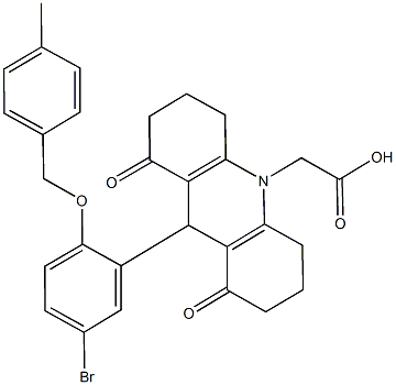 (9-{5-bromo-2-[(4-methylbenzyl)oxy]phenyl}-1,8-dioxo-2,3,4,5,6,7,8,9-octahydro-10(1H)-acridinyl)acetic acid Struktur