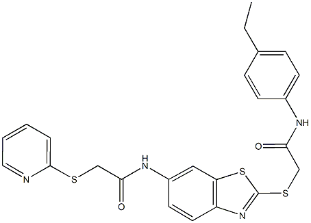 N-(2-{[2-(4-ethylanilino)-2-oxoethyl]sulfanyl}-1,3-benzothiazol-6-yl)-2-(2-pyridinylsulfanyl)acetamide Struktur