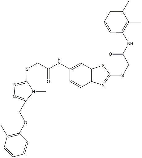 N-(2-{[2-(2,3-dimethylanilino)-2-oxoethyl]sulfanyl}-1,3-benzothiazol-6-yl)-2-({4-methyl-5-[(2-methylphenoxy)methyl]-4H-1,2,4-triazol-3-yl}sulfanyl)acetamide Struktur