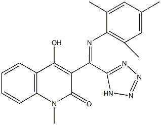 4-hydroxy-3-[(mesitylimino)(1H-tetraazol-5-yl)methyl]-1-methyl-2(1H)-quinolinone Struktur