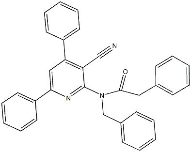 N-benzyl-N-(3-cyano-4,6-diphenylpyridin-2-yl)-2-phenylacetamide Struktur