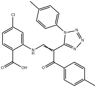 4-chloro-2-({3-(4-methylphenyl)-2-[1-(4-methylphenyl)-1H-tetraazol-5-yl]-3-oxo-1-propenyl}amino)benzoic acid Struktur