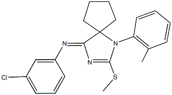 N-(3-chlorophenyl)-N-[1-(2-methylphenyl)-2-(methylsulfanyl)-1,3-diazaspiro[4.4]non-2-en-4-ylidene]amine Struktur