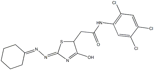 2-[2-(cyclohexylidenehydrazono)-4-hydroxy-2,5-dihydro-1,3-thiazol-5-yl]-N-(2,4,5-trichlorophenyl)acetamide Struktur