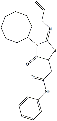 2-[2-(allylimino)-3-cyclooctyl-4-oxo-1,3-thiazolidin-5-yl]-N-phenylacetamide Struktur