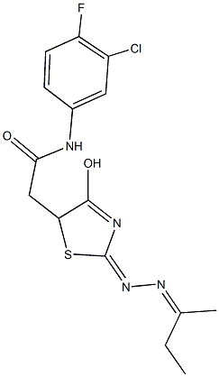 N-(3-chloro-4-fluorophenyl)-2-{4-hydroxy-2-[(1-methylpropylidene)hydrazono]-2,5-dihydro-1,3-thiazol-5-yl}acetamide Struktur