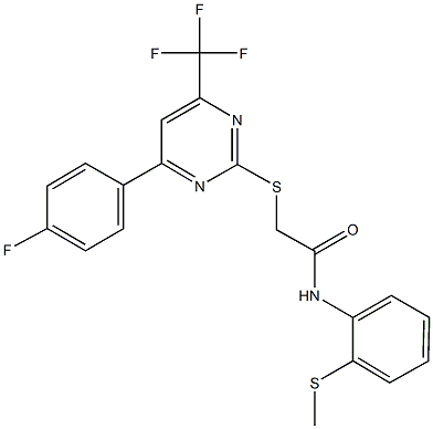 2-{[4-(4-fluorophenyl)-6-(trifluoromethyl)-2-pyrimidinyl]sulfanyl}-N-[2-(methylsulfanyl)phenyl]acetamide Struktur