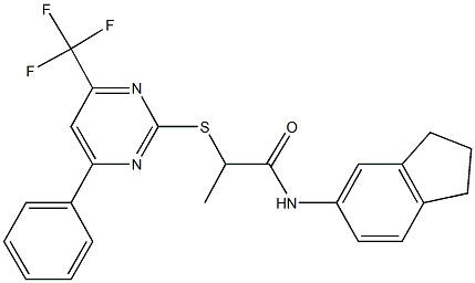 N-(2,3-dihydro-1H-inden-5-yl)-2-{[4-phenyl-6-(trifluoromethyl)-2-pyrimidinyl]sulfanyl}propanamide Struktur