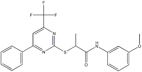 N-(3-methoxyphenyl)-2-{[4-phenyl-6-(trifluoromethyl)-2-pyrimidinyl]sulfanyl}propanamide Struktur