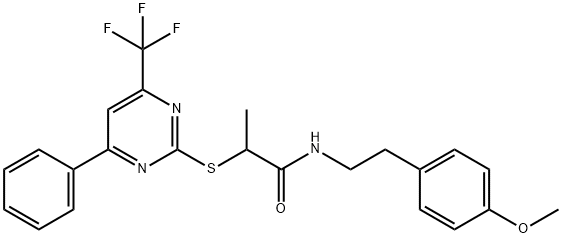 N-[2-(4-methoxyphenyl)ethyl]-2-{[4-phenyl-6-(trifluoromethyl)-2-pyrimidinyl]sulfanyl}propanamide Struktur