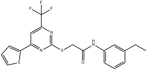 N-(3-ethylphenyl)-2-{[4-(2-thienyl)-6-(trifluoromethyl)-2-pyrimidinyl]sulfanyl}acetamide Struktur