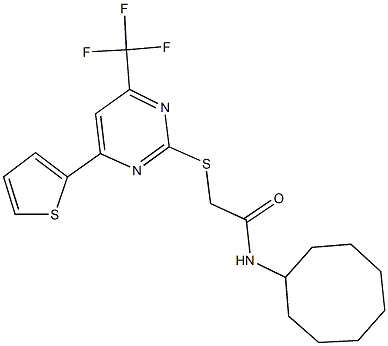 N-cyclooctyl-2-{[4-(2-thienyl)-6-(trifluoromethyl)-2-pyrimidinyl]sulfanyl}acetamide Struktur