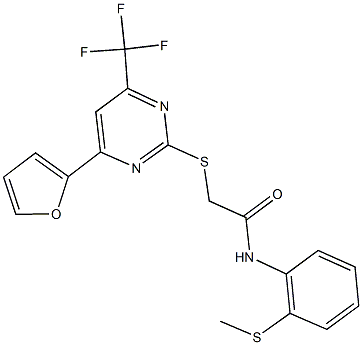 2-{[4-(2-furyl)-6-(trifluoromethyl)-2-pyrimidinyl]sulfanyl}-N-[2-(methylsulfanyl)phenyl]acetamide Struktur