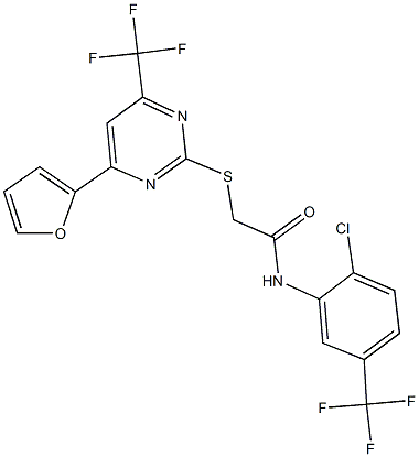 N-[2-chloro-5-(trifluoromethyl)phenyl]-2-{[4-(2-furyl)-6-(trifluoromethyl)-2-pyrimidinyl]sulfanyl}acetamide Struktur