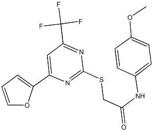 2-{[4-(2-furyl)-6-(trifluoromethyl)-2-pyrimidinyl]sulfanyl}-N-(4-methoxyphenyl)acetamide Struktur