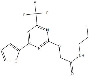 2-{[4-(2-furyl)-6-(trifluoromethyl)-2-pyrimidinyl]sulfanyl}-N-propylacetamide Struktur