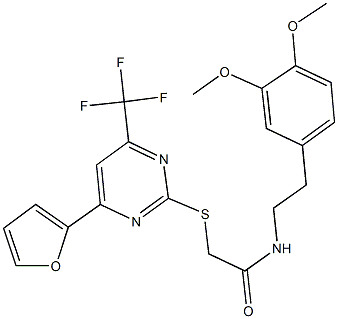 N-[2-(3,4-dimethoxyphenyl)ethyl]-2-{[4-(2-furyl)-6-(trifluoromethyl)-2-pyrimidinyl]sulfanyl}acetamide Struktur