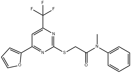 2-{[4-(2-furyl)-6-(trifluoromethyl)-2-pyrimidinyl]sulfanyl}-N-methyl-N-phenylacetamide Struktur