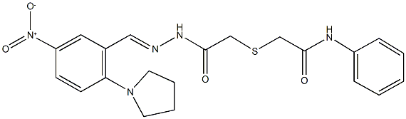 2-[(2-{2-[5-nitro-2-(1-pyrrolidinyl)benzylidene]hydrazino}-2-oxoethyl)sulfanyl]-N-phenylacetamide Struktur