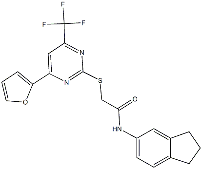 N-(2,3-dihydro-1H-inden-5-yl)-2-{[4-(2-furyl)-6-(trifluoromethyl)-2-pyrimidinyl]sulfanyl}acetamide Struktur