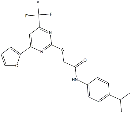 2-{[4-(2-furyl)-6-(trifluoromethyl)-2-pyrimidinyl]sulfanyl}-N-(4-isopropylphenyl)acetamide Struktur